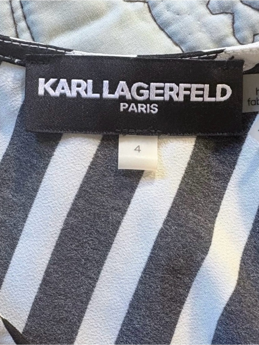 💥Karl Lagerfeld Paris Black White Striped Asymmetrical Midi Dress Sz 4💛 - Picture 7 of 10